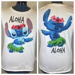 Stitch White 2 Sided Shirt Sz XXL Juniors Disney Short Sleeve Aloha